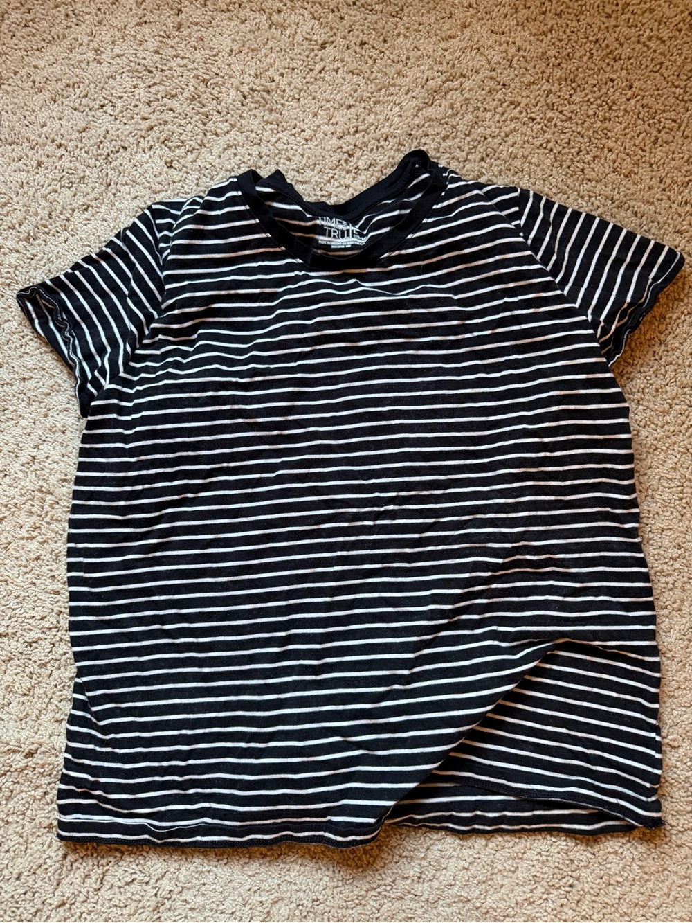 Time and Tru Black and White Striped Short Sleeve Tee